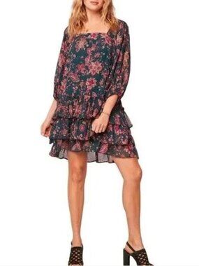 BAND OF THE FREE Floral Babydoll Dress XS Mandy Boho Ruffle Mini Green NWT